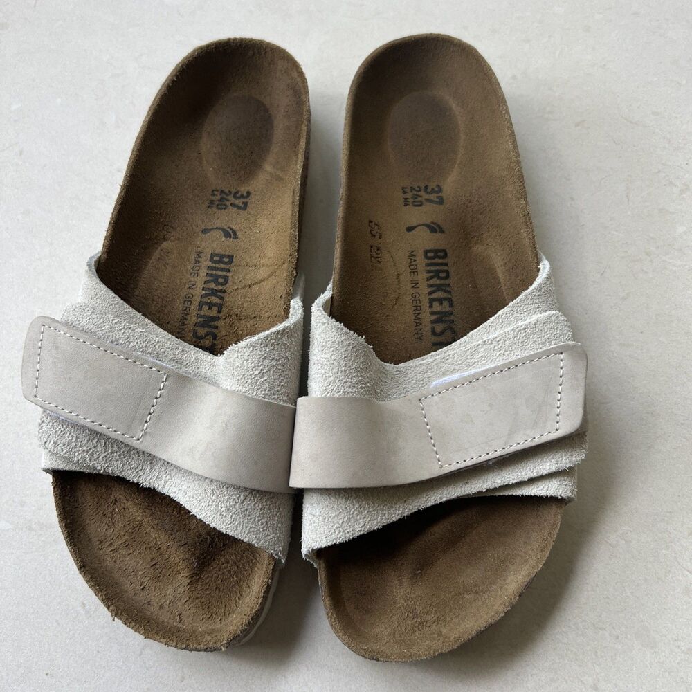 Birkenstock Womens 37 Oita Sandals Shoes Antique White Suede Slide Comfort - Picture 2 of 11